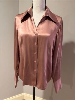 Jones New York Dusty Rose Satin Button-Down Shirt